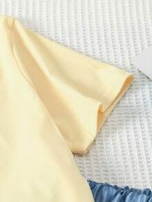 2件套青少年女孩休闲蝴蝶印花短袖T恤和直筒裤套装