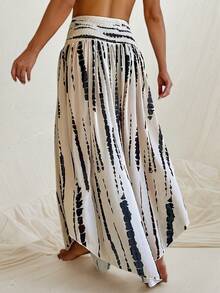 Flared Waist Pleated Casual Vacation Bohemian Style Maxi Skirt, Suitable For Beach - Multicolor - View 4
