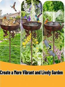 1 件复古乡村金属花园鸟浴盆，户外野生动物喂食器，耐候叶子图案设计，无需电线，无需电池，适合后院喂鸟，吸引小鸟，庭院和草坪装饰，是送给鸟类爱好者的完美礼物 - 彩色 - 查看 4