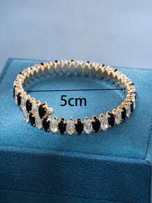 1 件优雅人造方晶锆石黑白马眼隔片手链，女士婚礼派对珠宝