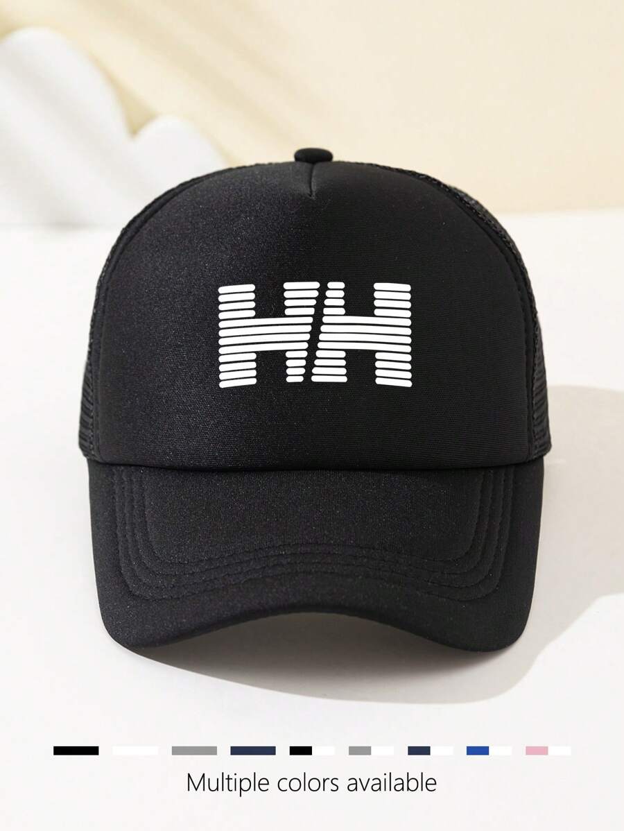 1 件女式 HH 字母印花网眼棒球帽，透气户外运动度假露营钓鱼卡车司机帽，时尚百搭可调节礼物，节日礼物 - A - 查看 1