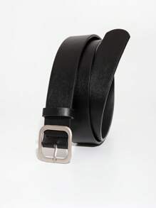 1 Stück Damen Schwarz Quadrat Schnalle PU Leder Mode Gürtel, klassischer breiter Stil geeignet für den täglichen Gebrauch, Schule und Sommer