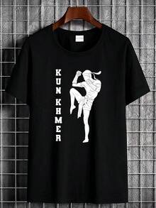 180g Pure Cotton New Limited Cambodia Martial Art, Cambodian Khmer Kun Khmer Bokator T-Shirt Casual Top For Everyday Wear For Women Print Round Neck Short Sleeve Designer Clothes Unisex Homme Comfortable Graphic Slightly Soft Versatile Stylish Summer Fashion Stretched Breathable Streetwear - 黑色 - 查看 3