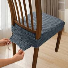 Fundas para sillas con correas elásticas, de jacquard liso, elásticas, para comedor, decorativas, para cocina y hogar. - Gris oscuro - Ver 4