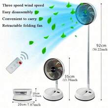 1 pieza Ventilador portátil recargable por USB, capacidad alta de 5400mAh, ajustable, plegable, temporizador, rotación automática, adecuado para escritorio o piso, control remoto, gran acompañante para refrescarse en actividades al aire libre en verano