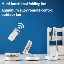 1 pieza Ventilador portátil recargable por USB, capacidad alta de 5400mAh, ajustable, plegable, temporizador, rotación automática, adecuado para escritorio o piso, control remoto, gran acompañante para refrescarse en actividades al aire libre en verano