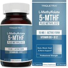 L Methyl Folate 15mg Plus Methyl B12 Cofactor \U2013 High Potency, Active 5-MTHF Form - Supports Mood, Methylation, Cognition \U2013 Bioactive Forms Of Vitamin B9 &Amp; B12 (60 Capsules \U2013 60 Servings) - Unflavored - View 1