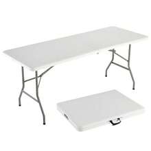 4FT/6FT Plastic Folding Table, Shooting Table, HDPE Portable Picnic Table Outdoor, Camping, Party, Wedding, Picnic, With Lock, Handle - White - 白色 - 查看 2