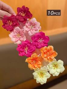 10pcs/Set Fashion Cute Bohemian Style Hawaii Flower Hairpins Clips, Suitable For Beach, Recommended As Gifts, Claw Clips, Hair Claws, Hair Slide, Hair Barrettes, Alligator Hair Clip, School Stuff, Flower Hair Accessories, Vacation Outfits Woman, Head Accessories - Multicolor - View 7