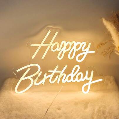 Feliz Cumpleaños de neón Signo, Feliz Cumpleaños Light Up Sign, Neón Feliz Cumpleaños Signo, Feliz Cumpleaños Led Signo para Backdrop Todo Cumpleaños Fiesta Decoración USB Powered Warm White,40*26cm (Enchufe no suministrado)