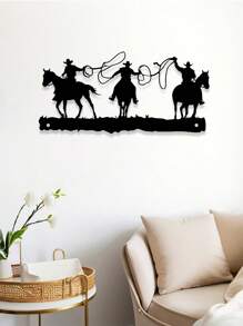 Western Cowboy Metal Wall Art - Modern Minimalist Decor, Rust-Proof & Durable, Perfect For Bedroom, Living Room, Bathroom, Kitchen - Black, Western Home Decor