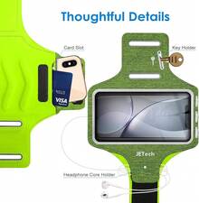 Phone Brazalete Llavero y Ranura para Tarjeta para Teléfono de hasta 6.2 Pulgadas,  16e/16/15 Pro/15/14 Pro/14, Galaxy S23/S22, Pixel 8a, Resistente al Agua, Banda Ajustable (Gris) - VERDE - Ver 9