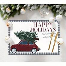 Juego de 4/6 Manteles individuales decorativos de lino estampados con motivos navideños de árboles de Navidad y muñecos de nieve adorables, aptos para mesas de comedor, decoraciones multifuncionales para festivales de primavera, verano, otoño e invierno, de estilo moderno, lavables, resistentes al calor y a las manchas, para decoración de habitaciones, manteles, posavasos, manteles de mesa de cocina, decoración de fiestas, decoración del hogar, regalos navideños ideales