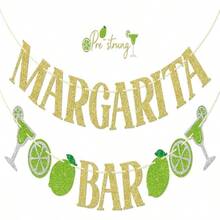 FOZEE Margarita Bar Banner, Margarita Party Decorations, Mexican Taco Bar Party Decorations, Margarita Decorations, Gold And Green Glitter - trắng - Xem 1