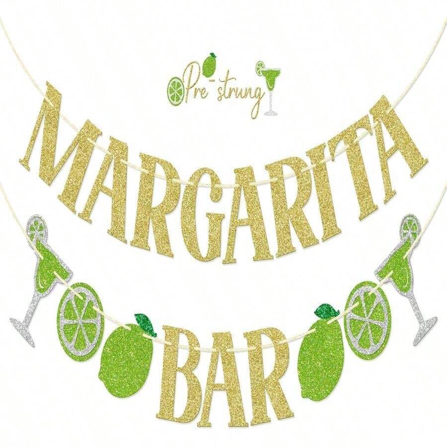 FOZEE Margarita Bar Banner, Margarita Party Decorations, Mexican Taco Bar Party Decorations, Margarita Decorations, Gold And Green Glitter - trắng - Xem 1