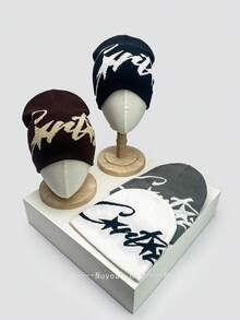 1 件男女通用美式嘻哈街头风格提花针织帽，保暖，适合秋冬季服装