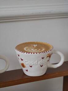 1个270毫升可爱卡通熊陶瓷杯，双面浮雕熊图案，心形牛角包咖啡杯，家用杯，牛奶杯，情侣早餐杯，水杯，下午茶杯礼品 - 白色 - 查看 7