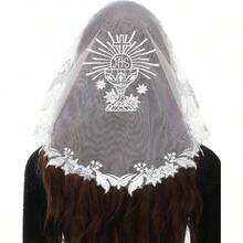 Bozidol Women Girls First Holy Communion JHS Chalice Embroidery Lace Mantilla Chapel Veils For Church Catholic Head Coverings - White - View 2