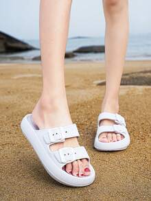 2025 New Comfortable Casual Vacation Shower Home Outdoor Versatile Beach Commute EVA Adjustable Thick Sole Shock Absorbing Women Slide Sandals - White - View 2