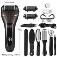 10 in 1 elektrischer Hornhautentferner, Fußfeile Maschine, Pediküre-Gerät, Fußpflegewerkzeuge für Fersen, entfernt abgestorbene Haut, wiederaufladbar mit 3 Walzenköpfen, 1200 mAh