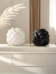 Hand-Knotted Decoration Ball - Black & White Set Of One Boho Nordic Sculpture, Modern Table Centerpiece, Minimalist Shelf Decor, Artistic Home Accent, Unique Gift - Multicolor - View 6