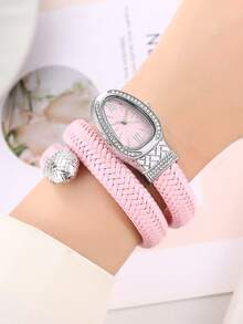 新品热销蛇形环绕腕表，时尚个性石英表，配水钻皮革表带 - 銀色 - 查看 11