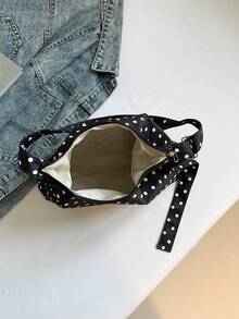 Dot Simple Canvas Bag, Spring And Summer Season New, Open Mouth Opening, Double Shoulder Straps, Lightweight Minimalist Large-Capacity Cross-Body Bag, Suitable For Women's Daily Life Casual, Commuting And Student Use , Polka Dot - Black - View 6