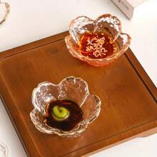1/4/6pcs Mini Gilt Edged Cherry Plate, Transparent Glass Cherry Blossom Appetizer Plate, Dipping Bowl, Tableware Small Glass Plate, Seasoning Plate, Ice Cream Fruit Salad Snack Plate, Sauce Dipping Plate, Used For Dim Sum Plate, Dessert, Fruit Plate, Jam, Novel Tableware, Kitchen Accessories, Seasoning Plate, Pickled Vegetables Plate, Small Bowl, Restaurant And Kitchen Pickled Vegetables