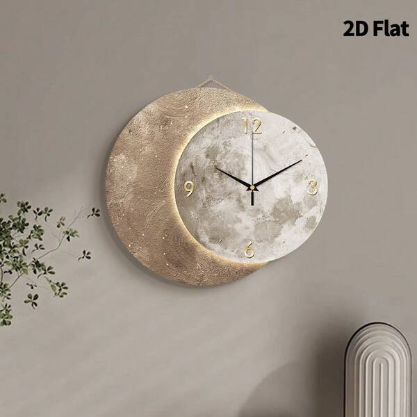 1pc Simple And Creative Moon Decoration Wall Clock, Super Silent Quartz Movement, No Ticking, Suitable For Decorating Clocks In Living Rooms,Bedroom Room, Offices, Restaurant, And Cafes, Perfect Decorative Gift For Friends And Family Home Decor Room Decor