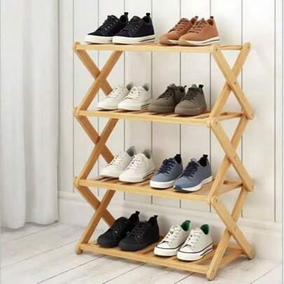 3/4 étagères minimalistes en bambou pour chaussures et plantes - étagère en forme de X, organisateur de rangement gain de place pour le salon, le balcon, l'entrée, la chambre d'étudiant