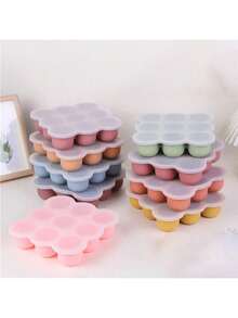 1PC Silicone Ice Cube Tray With Lid, Press Mold, Baby Food Container, 9-Grid Ice Mold - Multicolor - View 1