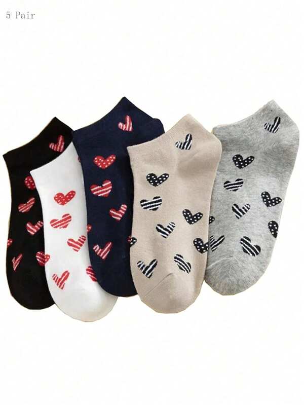 5 Pairs Women's Daily Short Socks, Skin-Friendly Soft Comfortable Breathable