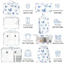 8pcs Travel Packing Cubes Set,Travel Portable Clothes Storage Bags, Compression Storage Shoe Bag, Clothing Underwear Bag, Luggage Packing Organizers,Pack Your Luggage With Ease ,Travel Essential Accessories - 藍色蝴蝶 - 查看 2