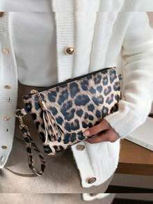 新款复古欧美风PU信封包，个性化手拿包，豹纹奶牛纹，适合工作和休闲场合，秋季系列，豹纹女士手提包，豹纹回归，时尚钱包，女士时尚手拿包 - 彩色 - 查看 5