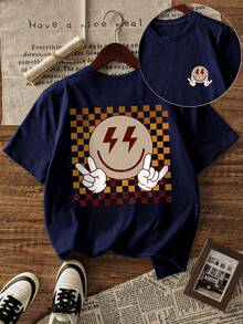 Boys' Casual Graphic Print Crew Neck Short Sleeve T-Shirt, Suitable For Boys And Children, Summer Student And Toddler Wear. Cute Gesture Pattern, The Ideal Short Sleeve T-Shirt Series For Every Young Leader! Boys Graphic Tee - Navy Blue - View 4