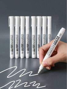 1pc/12pcs White Permanent Marker Pen, Waterproof & Oil-Based For Tire Graffiti, Quick Drying Non-Erasable Fine-Tip Oil-Based Marker Pen Suitable For Glass, Window, Tire, Fabric, Wood, Leather, Ceramic, Metal, Paper, Art Drawing, Graffiti, Wedding, Photo Album, Wedding Decoration (Random Color)