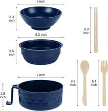 Microwave Ramen Cooker,Ramen Bowl Set,Microwave Noodle Bowl With Chopsticks And Spoon, College Dorm Room Essentials For Girls For Boys, Apartment Essentials,. (Deep Blue) - 灰色的 - 查看 3
