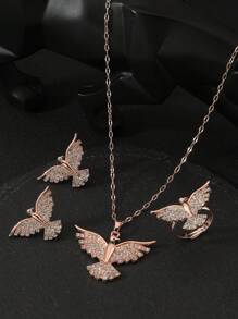 4pcs/Set Phoenix & Eagle Pendant Necklace, Earrings And Ring Jewelry Set For Women, Fashion Jewelry Gift