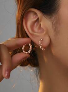 2pcs Minimalist Design Pearl Hoop Earrings, Refined & Vintage Style For Women Daily Wear