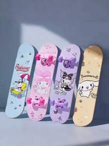 Sanrio 1pc Authentic Sanrio Licensed Skateboard For Boys & Girls, 4-Wheel Double-Kicktail Skateboard With High Elastic Wheels, Suitable For Beginners