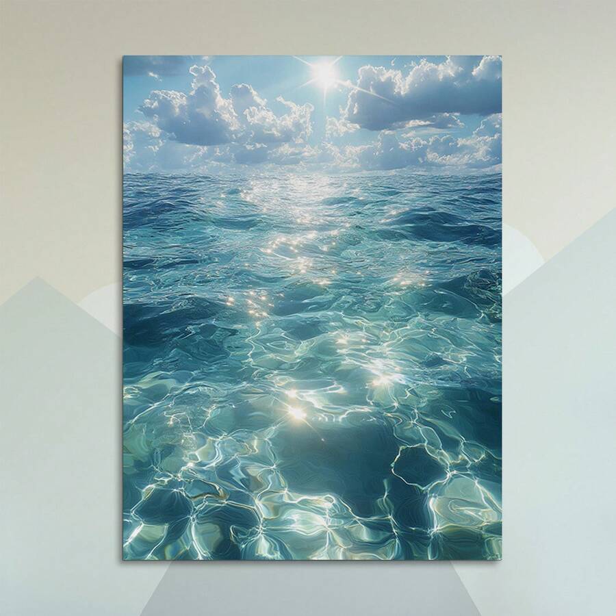 1PC,Blue And Sea Canvas Oil Painting, Ocean Waves Wall Art Poster Home, Bedroom, Living Room, Office, Cafe Decor - Vibrant Seascape Artwork, Cafe Wall Decoration | Modern Seascape | Oil Painting Canvas, 2D Flat, Framed, Canvas Wrapped, Ready To Hang Decorative Painting, Poster, Mural, Wall Art Canvas Decoration Painting - 彩色 - 查看 1