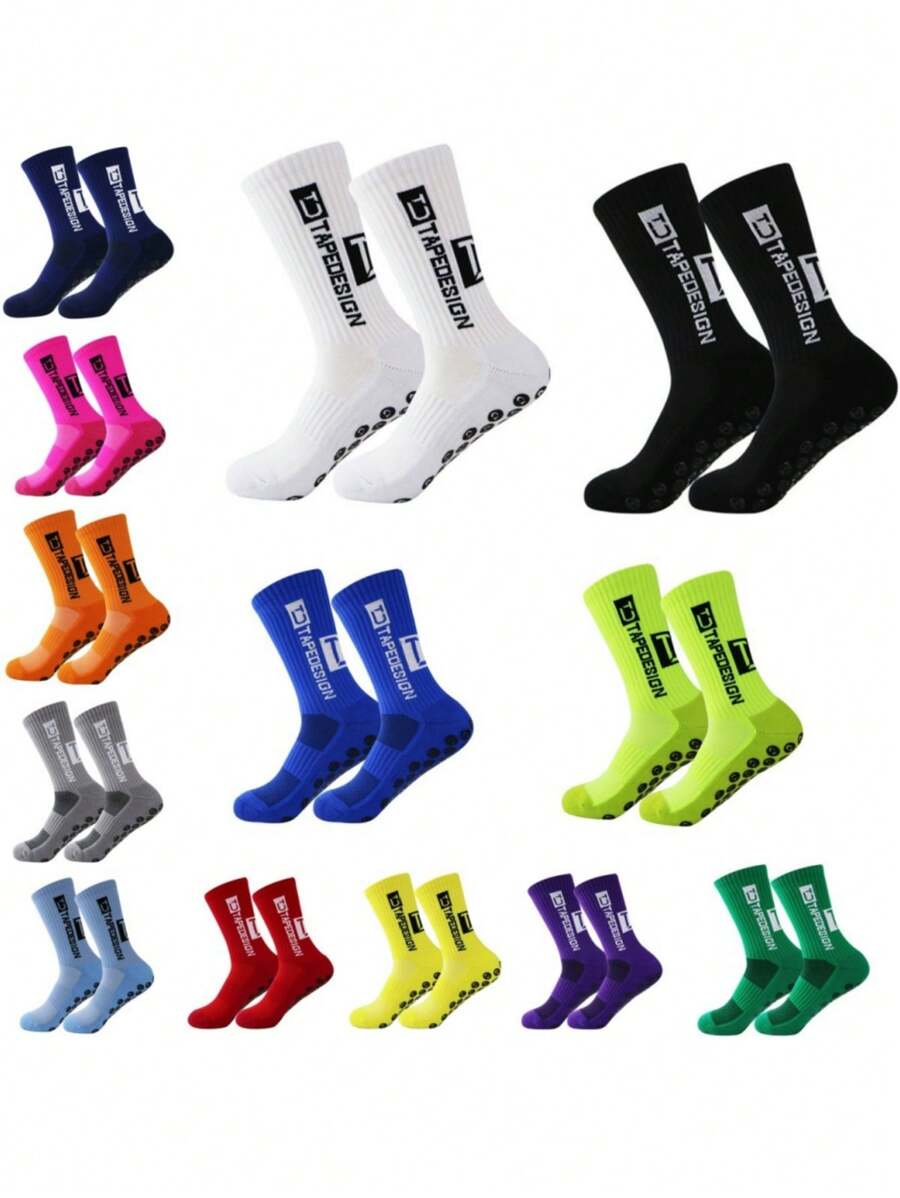 1 Pair Of Grippy Soccer Socks Men's Non-Slip Sports Socks Double Latex Grippy Non-Slip Mid-Calf Sports Socks For Soccer, Trampoline, Running, Hiking, Fitness, Baseball, Basketball, Tennis, Moisture Wicking