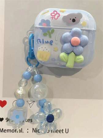 可爱考拉蝴蝶花蓝色耳机盒兼容 1 2 3 Pro 2 外壳柔软兼容 4 带吊坠可爱柔软后盖适合女孩