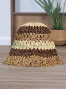 Women's 1pc Colorful Crochet Knit Bucket Hat, Bohemian & Casual Style, Straw Material, Foldable Sun Hat For Summer Beach & Easter, Retro Elegant Beach Hat For Women With High UV Protection, Multiple Colors Available,Vacation - Rainbow Multicolor - View 9