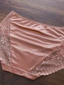 5 Pcs Ladies Sexy Semi-Transparent Lace Panties In Solid Satin Color - Multicolor - View 7
