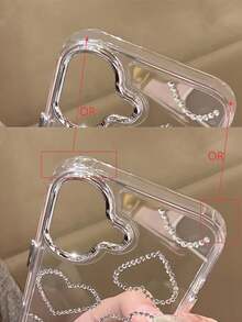 奢华心形图案时尚单件电镀镜头框手机壳，全屏背面心形水晶透明硬壳，兼容 11/12/13/14/15/16/16 Pro Max，质感高级，兼容 17/17 Pro/17 Pro Max/17 Air，春季生日礼物/情人节礼物 - 無色 - 查看 6