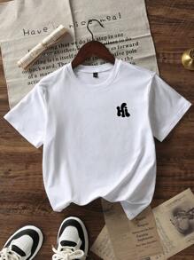 Camiseta de cuello redondo de manga corta con estampado gráfico informal para niño preadolescente, top de verano