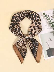 1 件春季女士 70 厘米头巾，仿丝印花小方巾头带，百搭颈部围脖薄围巾，适合日常使用 - 棕色 - 查看 2