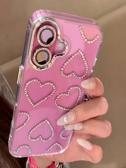 1pc Electroplated Lens Frame Phone Case, Full Screen Backside Heart-Shaped Crystal Clear Hard Phone Case Compatible With IPhone 11/12/13/14/15/16/16 Pro Max, Premium Feel, Compatible With IPhone 17/17 Pro/17 Pro Max/17 Air, Valentine's Day