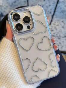 奢华心形图案时尚单件电镀镜头框手机壳，全屏背面心形水晶透明硬壳，兼容 11/12/13/14/15/16/16 Pro Max，质感高级，兼容 17/17 Pro/17 Pro Max/17 Air，春季生日礼物/情人节礼物 - 無色 - 查看 4